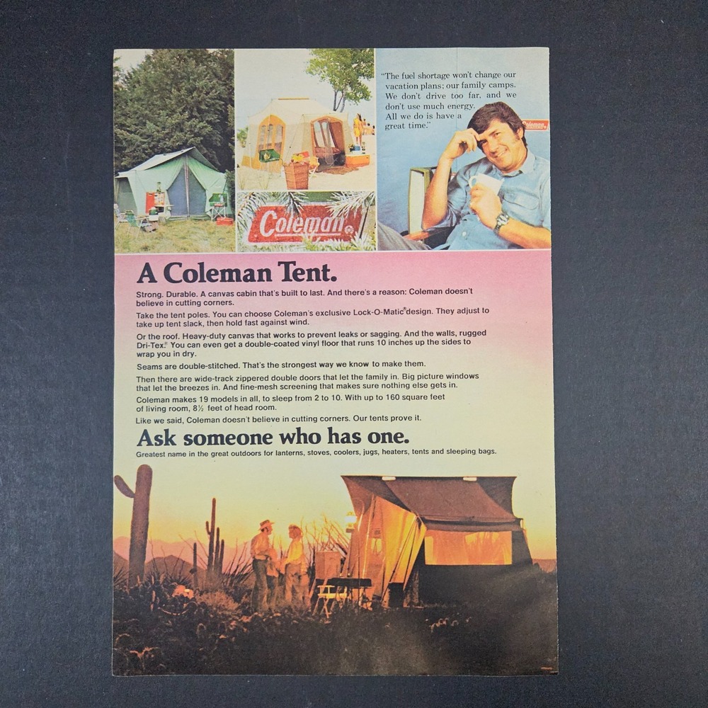 1974 Coleman Tents Vintage Print Ad Outdoors Camping Lanterns Stoves‎ Coolers